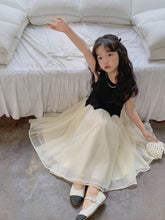 Young Girl Summer Fashion Parent-Child Outfit Two Tone Mesh Flare Hem Dress